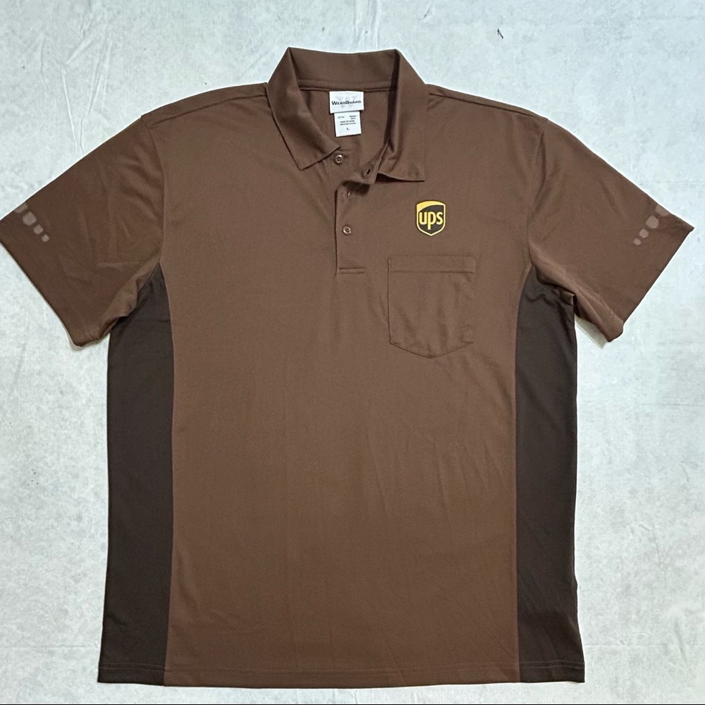 UPS WearGuard Men's L Short Sleeve Polo Brown Employee Delivery Driver Uniform